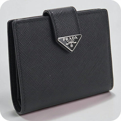 中古 プラダ 二つ折り財布 二折財布 コンパクト レディース ブランド PRADA  サフィアーノタブ折財布 レザー 1MV204 ブラック USDPR117537011