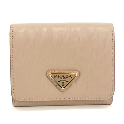 中古 プラダ 三つ折り財布 三折財布 コンパクト レディース ブランド PRADA トライアングルロゴ  1MH176 ベージュ USDPR117653011