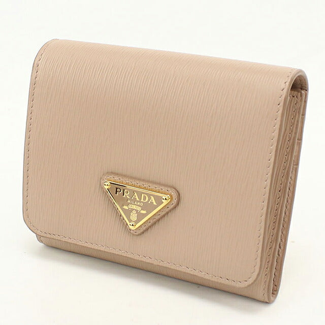 中古 プラダ 三つ折り財布 三折財布 コンパクト レディース ブランド PRADA トライアングルロゴ  1MH176 ベージュ USDPR117653011