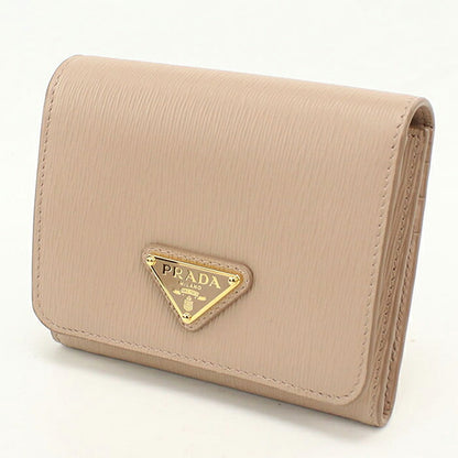 中古 プラダ 三つ折り財布 三折財布 コンパクト レディース ブランド PRADA トライアングルロゴ  1MH176 ベージュ USDPR117653011