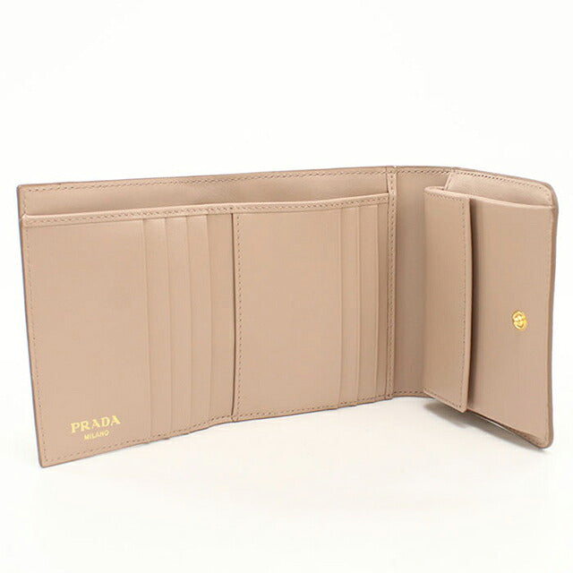 中古 プラダ 三つ折り財布 三折財布 コンパクト レディース ブランド PRADA トライアングルロゴ  1MH176 ベージュ USDPR117653011