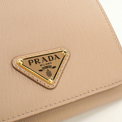 中古 プラダ 三つ折り財布 三折財布 コンパクト レディース ブランド PRADA トライアングルロゴ  1MH176 ベージュ USDPR117653011