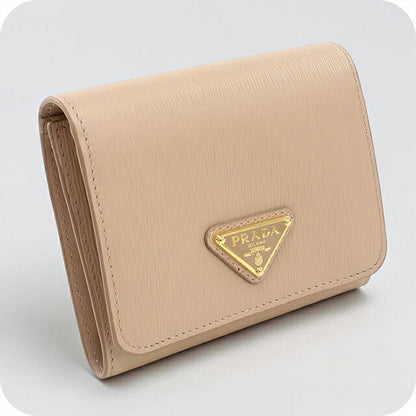 中古 プラダ 三つ折り財布 三折財布 コンパクト レディース ブランド PRADA トライアングルロゴ  1MH176 ベージュ USDPR117653011