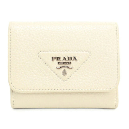 中古 プラダ 三つ折り財布 三折財布 コンパクト レディース ブランド PRADA ヴィッテロダイノ レザー 1MH043 ホワイト USDPR118253011