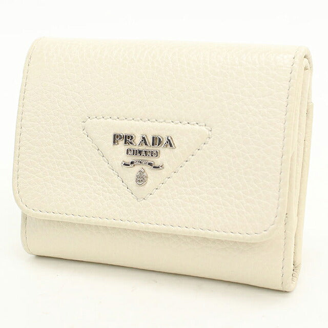 中古 プラダ 三つ折り財布 三折財布 コンパクト レディース ブランド PRADA ヴィッテロダイノ レザー 1MH043 ホワイト USDPR118253011