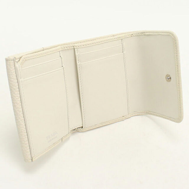 中古 プラダ 三つ折り財布 三折財布 コンパクト レディース ブランド PRADA ヴィッテロダイノ レザー 1MH043 ホワイト USDPR118253011