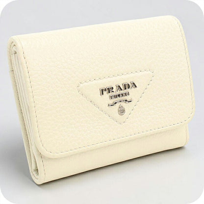 中古 プラダ 三つ折り財布 三折財布 コンパクト レディース ブランド PRADA ヴィッテロダイノ レザー 1MH043 ホワイト USDPR118253011