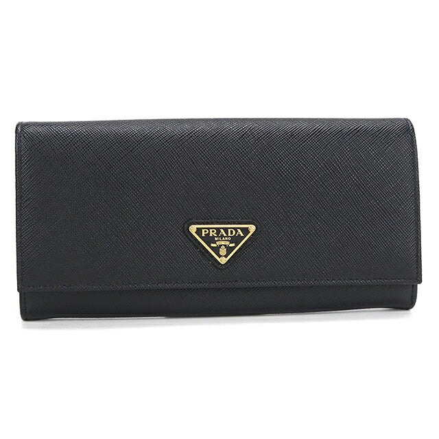 中古 プラダ 長財布二折 レディース ブランド PRADA サフィアーノトライアングル レザー ブラック USDPR118385011