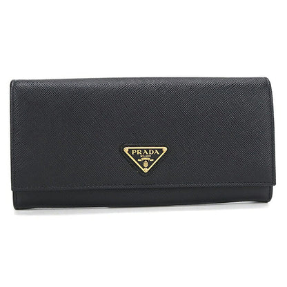 中古 プラダ 長財布二折 レディース ブランド PRADA サフィアーノトライアングル レザー ブラック USDPR118385011