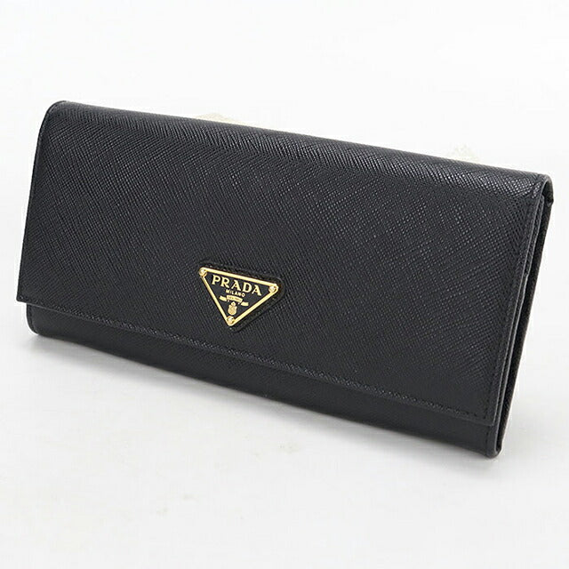 中古 プラダ 長財布二折 レディース ブランド PRADA サフィアーノトライアングル レザー ブラック USDPR118385011