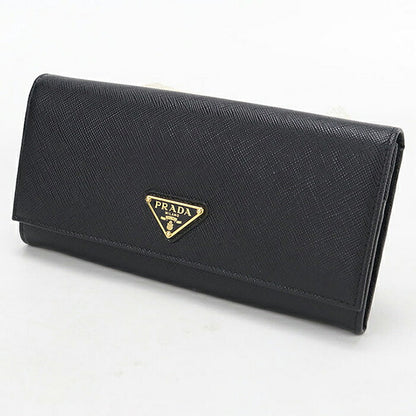中古 プラダ 長財布二折 レディース ブランド PRADA サフィアーノトライアングル レザー ブラック USDPR118385011