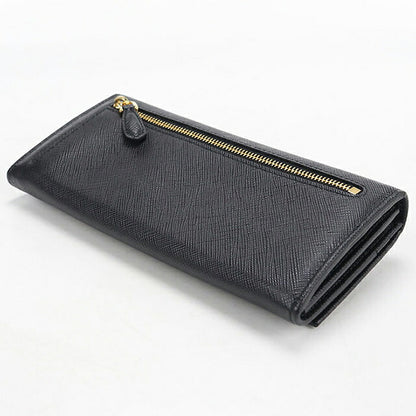 中古 プラダ 長財布二折 レディース ブランド PRADA サフィアーノトライアングル レザー ブラック USDPR118385011