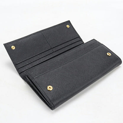 中古 プラダ 長財布二折 レディース ブランド PRADA サフィアーノトライアングル レザー ブラック USDPR118385011