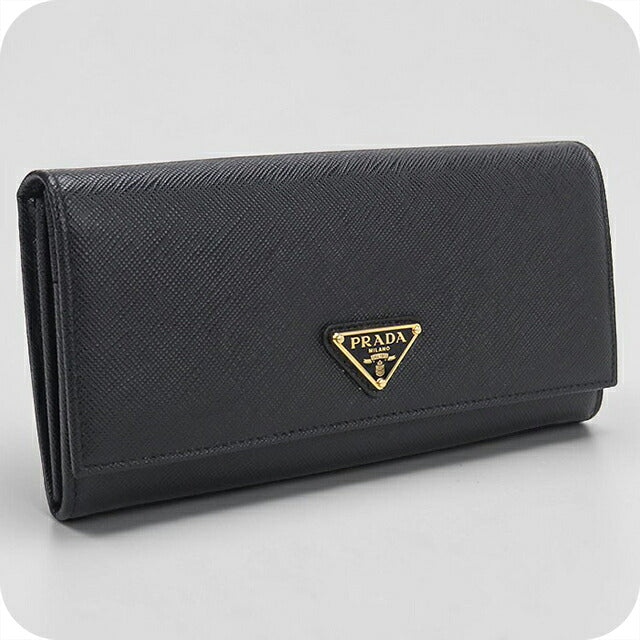 中古 プラダ 長財布二折 レディース ブランド PRADA サフィアーノトライアングル レザー ブラック USDPR118385011