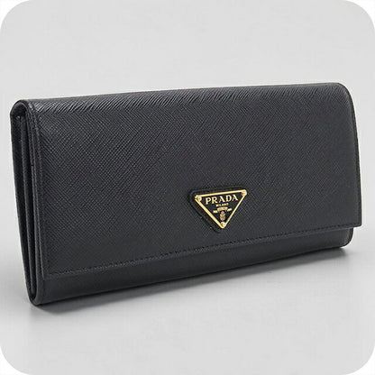 中古 プラダ 長財布二折 レディース ブランド PRADA サフィアーノトライアングル レザー ブラック USDPR118385011