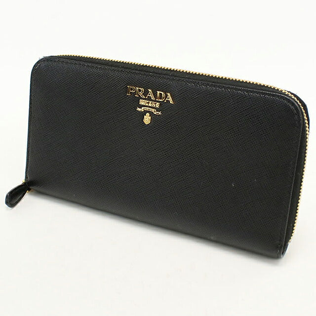 中古 プラダ 長財布ラウンドファスナー レディース ブランド PRADA サフィアーノレザー レザー ブラック USDPR118386011