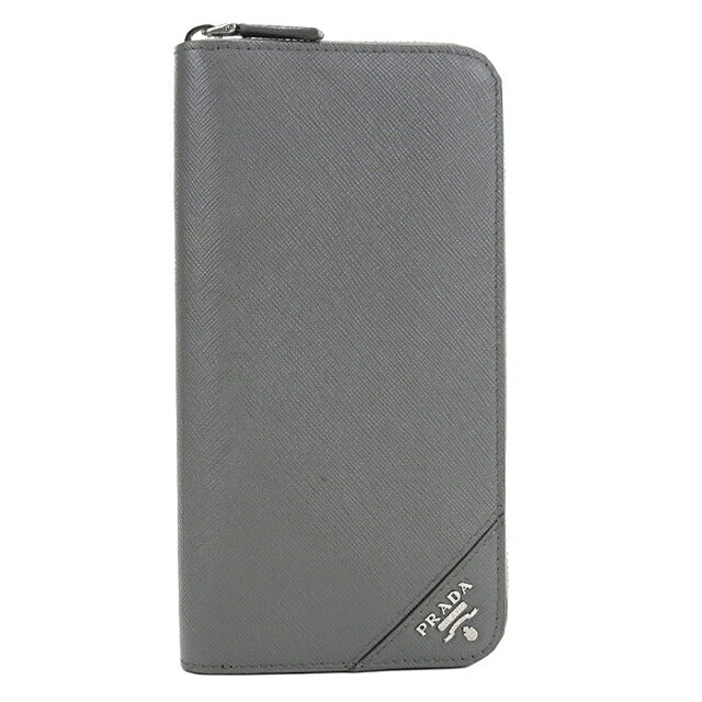 中古 プラダ 長財布ラウンドファスナー メンズ ブランド PRADA サフィアーノレザー レザー 2ML317 グレー USDPR118426011