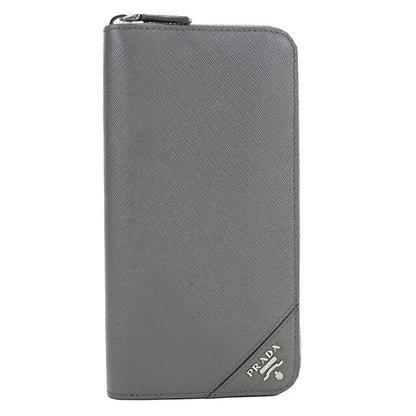 中古 プラダ 長財布ラウンドファスナー メンズ ブランド PRADA サフィアーノレザー レザー 2ML317 グレー USDPR118426011