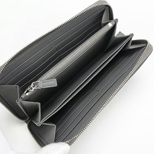中古 プラダ 長財布ラウンドファスナー メンズ ブランド PRADA サフィアーノレザー レザー 2ML317 グレー USDPR118426011