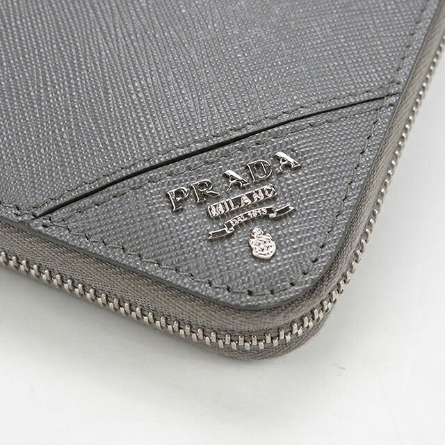 中古 プラダ 長財布ラウンドファスナー メンズ ブランド PRADA サフィアーノレザー レザー 2ML317 グレー USDPR118426011
