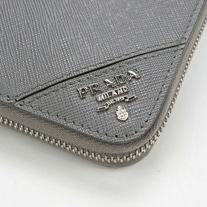 中古 プラダ 長財布ラウンドファスナー メンズ ブランド PRADA サフィアーノレザー レザー 2ML317 グレー USDPR118426011