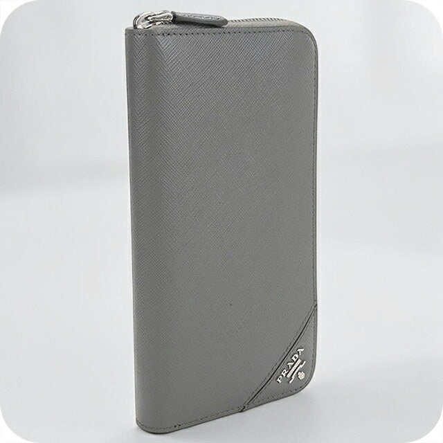 中古 プラダ 長財布ラウンドファスナー メンズ ブランド PRADA サフィアーノレザー レザー 2ML317 グレー USDPR118426011