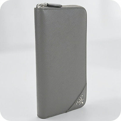 中古 プラダ 長財布ラウンドファスナー メンズ ブランド PRADA サフィアーノレザー レザー 2ML317 グレー USDPR118426011