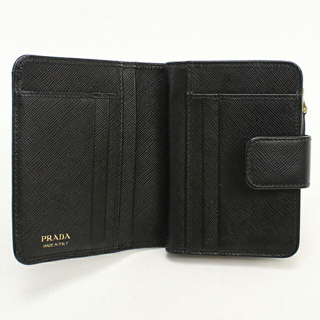 中古 プラダ 二つ折り財布 二折財布 コンパクト レディース ブランド PRADA  サフィアーノレザー レザー 1ML018 ブラック USDPR118842011