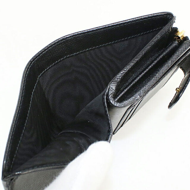 中古 プラダ 二つ折り財布 二折財布 コンパクト レディース ブランド PRADA  サフィアーノレザー レザー 1ML018 ブラック USDPR118842011