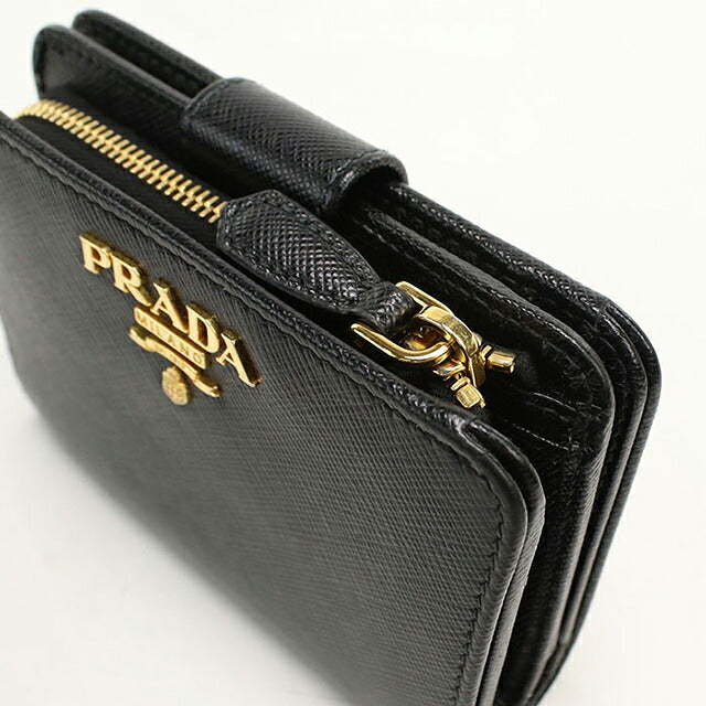 中古 プラダ 二つ折り財布 二折財布 コンパクト レディース ブランド PRADA  サフィアーノレザー レザー 1ML018 ブラック USDPR118842011