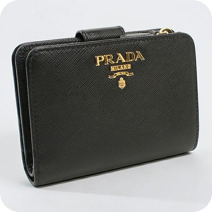 中古 プラダ 二つ折り財布 二折財布 コンパクト レディース ブランド PRADA  サフィアーノレザー レザー 1ML018 ブラック USDPR118842011
