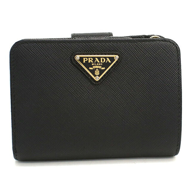中古 プラダ 二つ折り財布 二折財布 コンパクト レディース ブランド PRADA  サフィアーノトライアングル レザー 1ML018 ブラック USDPR119020011