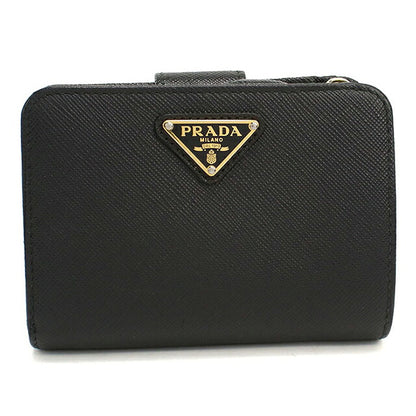 中古 プラダ 二つ折り財布 二折財布 コンパクト レディース ブランド PRADA  サフィアーノトライアングル レザー 1ML018 ブラック USDPR119020011