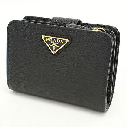 中古 プラダ 二つ折り財布 二折財布 コンパクト レディース ブランド PRADA  サフィアーノトライアングル レザー 1ML018 ブラック USDPR119020011