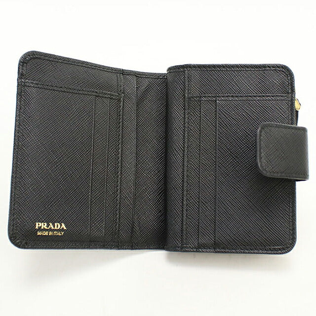 中古 プラダ 二つ折り財布 二折財布 コンパクト レディース ブランド PRADA  サフィアーノトライアングル レザー 1ML018 ブラック USDPR119020011