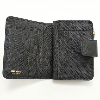 中古 プラダ 二つ折り財布 二折財布 コンパクト レディース ブランド PRADA  サフィアーノトライアングル レザー 1ML018 ブラック USDPR119020011