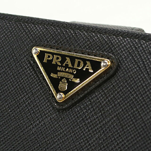 中古 プラダ 二つ折り財布 二折財布 コンパクト レディース ブランド PRADA  サフィアーノトライアングル レザー 1ML018 ブラック USDPR119020011