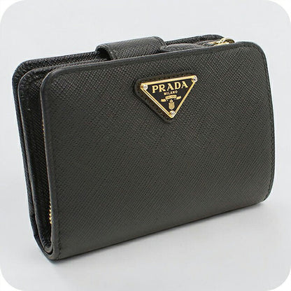 中古 プラダ 二つ折り財布 二折財布 コンパクト レディース ブランド PRADA  サフィアーノトライアングル レザー 1ML018 ブラック USDPR119020011