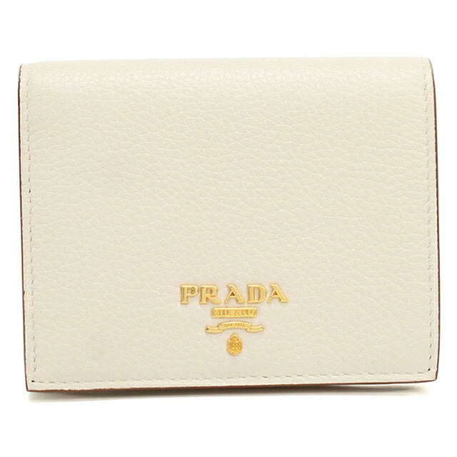 中古 プラダ 二つ折り財布 二折財布 コンパクト レディース ブランド PRADA ダイノカラー  レザー 1MV204 ホワイト USDPR119070011