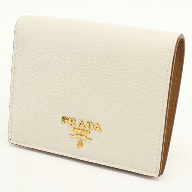 中古 プラダ 二つ折り財布 二折財布 コンパクト レディース ブランド PRADA ダイノカラー  レザー 1MV204 ホワイト USDPR119070011