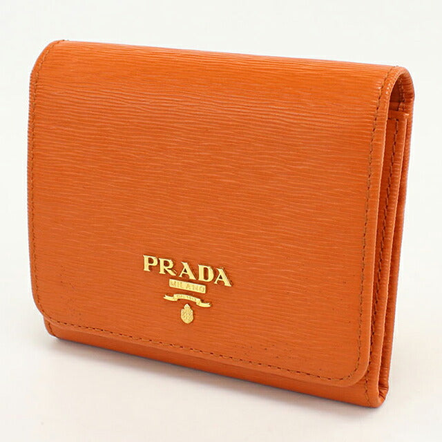 中古 プラダ 三つ折り財布 三折財布 コンパクト レディース ブランド PRADA ヴィッテロムーブ  1MH176 オレンジ USDPR119222011