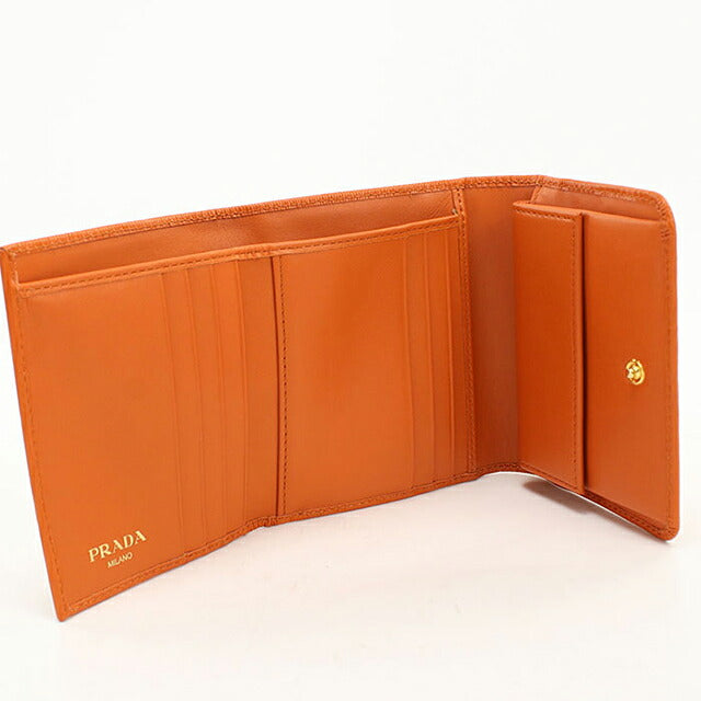 中古 プラダ 三つ折り財布 三折財布 コンパクト レディース ブランド PRADA ヴィッテロムーブ  1MH176 オレンジ USDPR119222011