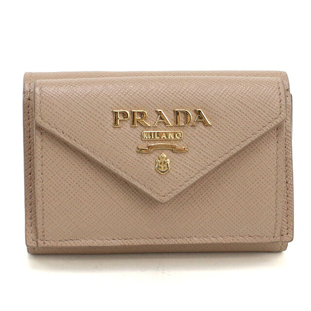Used Prada tri-fold wallet tri-fold wallet compact ladies brand PRADA saffiano leather 1MH021 beige USDPR119367011