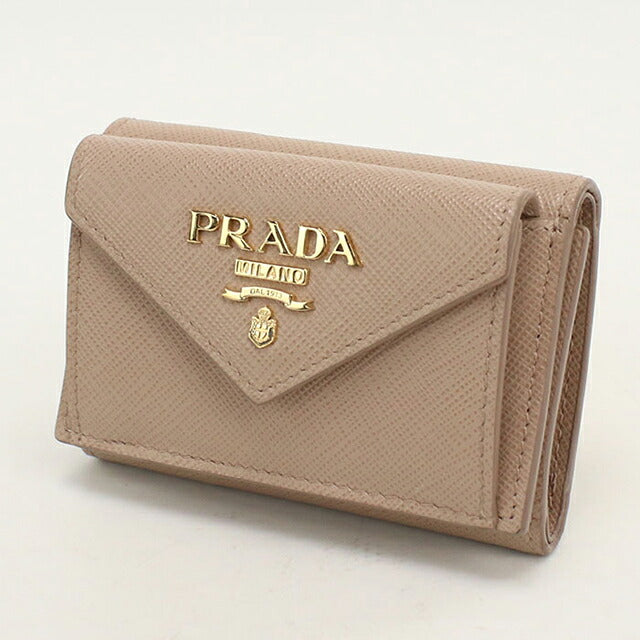 Used Prada tri-fold wallet tri-fold wallet compact ladies brand PRADA saffiano leather 1MH021 beige USDPR119367011