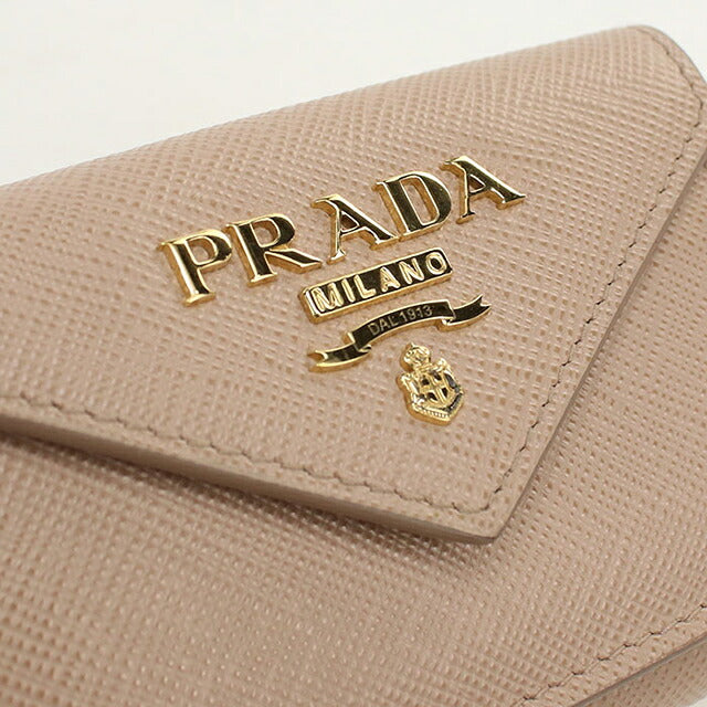 Used Prada tri-fold wallet tri-fold wallet compact ladies brand PRADA saffiano leather 1MH021 beige USDPR119367011