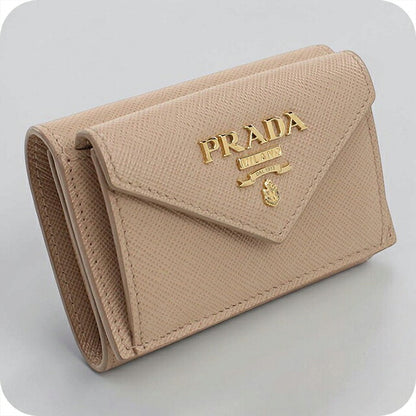 Used Prada tri-fold wallet tri-fold wallet compact ladies brand PRADA saffiano leather 1MH021 beige USDPR119367011