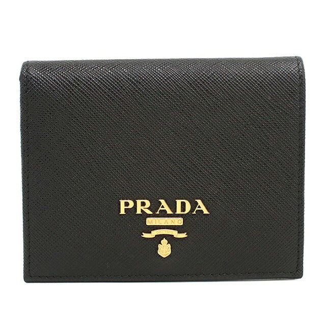 中古 プラダ 二つ折り財布 二折財布 コンパクト レディース ブランド PRADA  サフィアーノレザー財布 1MV204 QWA F0002 ブラック USDPR119368011