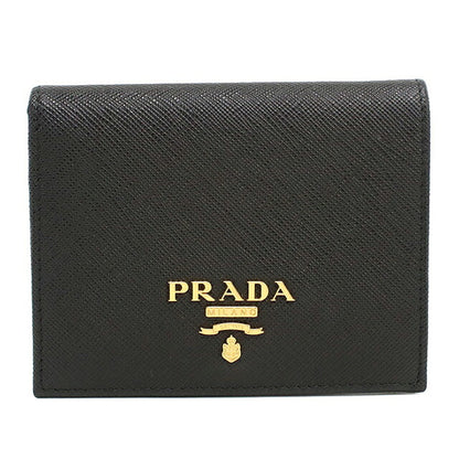 中古 プラダ 二つ折り財布 二折財布 コンパクト レディース ブランド PRADA  サフィアーノレザー財布 1MV204 QWA F0002 ブラック USDPR119368011