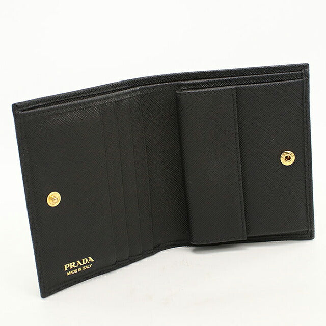 中古 プラダ 二つ折り財布 二折財布 コンパクト レディース ブランド PRADA  サフィアーノレザー財布 1MV204 QWA F0002 ブラック USDPR119368011