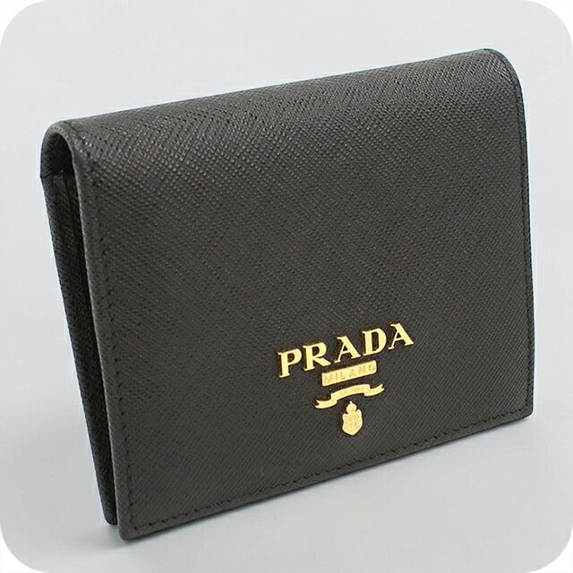 中古 プラダ 二つ折り財布 二折財布 コンパクト レディース ブランド PRADA  サフィアーノレザー財布 1MV204 QWA F0002 ブラック USDPR119368011